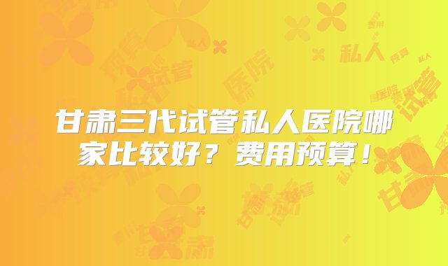 甘肃三代试管私人医院哪家比较好？费用预算！