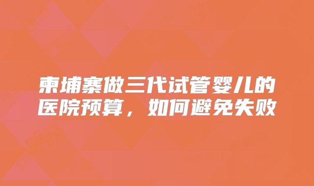 柬埔寨做三代试管婴儿的医院预算，如何避免失败