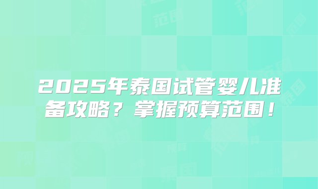 2025年泰国试管婴儿准备攻略？掌握预算范围！