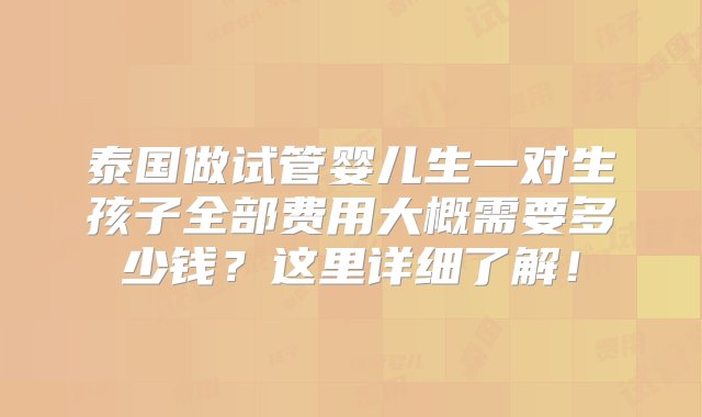 泰国做试管婴儿生一对生孩子全部费用大概需要多少钱？这里详细了解！