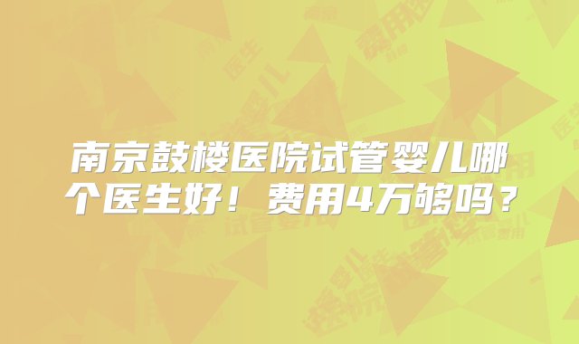 南京鼓楼医院试管婴儿哪个医生好！费用4万够吗？