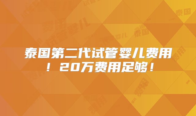 泰国第二代试管婴儿费用！20万费用足够！