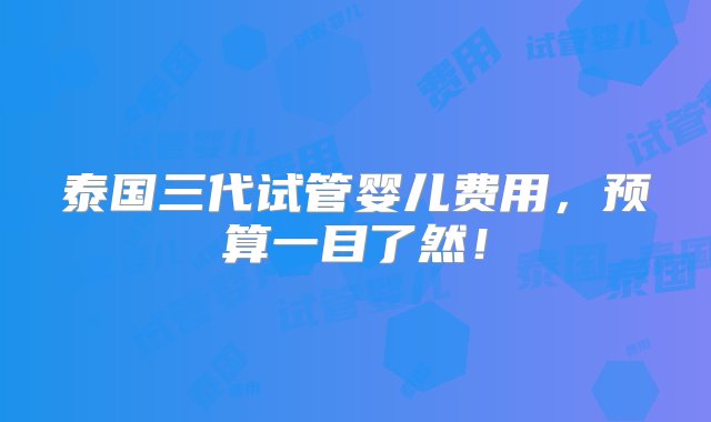 泰国三代试管婴儿费用，预算一目了然！