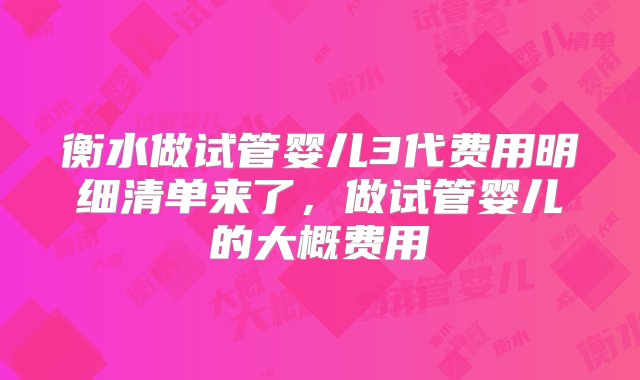 衡水做试管婴儿3代费用明细清单来了，做试管婴儿的大概费用