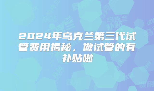 2024年乌克兰第三代试管费用揭秘，做试管的有补贴啦