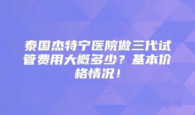 泰国杰特宁医院做三代试管费用大概多少？基本价格情况！