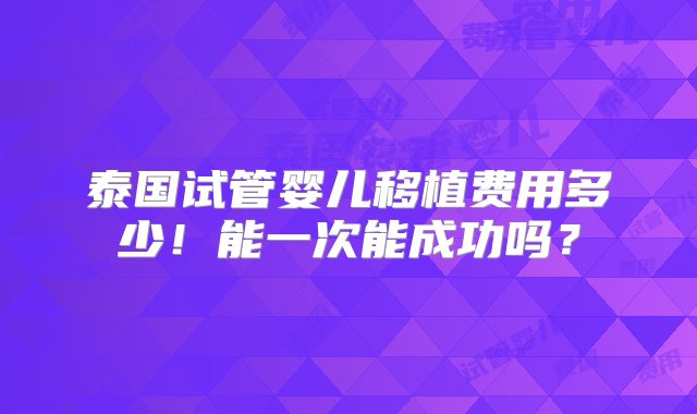 泰国试管婴儿移植费用多少！能一次能成功吗？