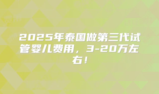 2025年泰国做第三代试管婴儿费用，3-20万左右！