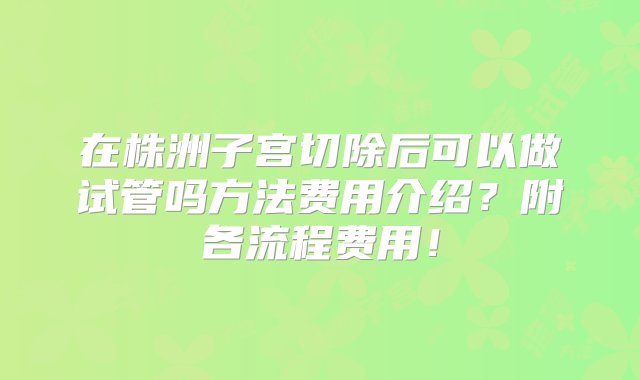 在株洲子宫切除后可以做试管吗方法费用介绍？附各流程费用！