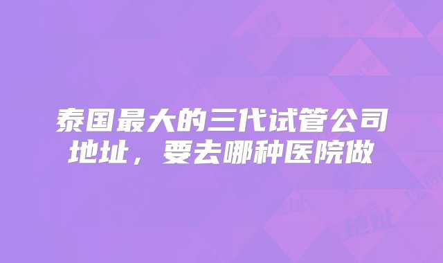 泰国最大的三代试管公司地址，要去哪种医院做