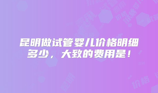 昆明做试管婴儿价格明细多少，大致的费用是！