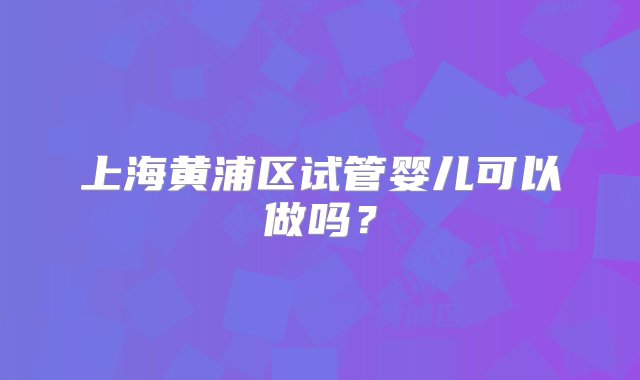 上海黄浦区试管婴儿可以做吗？