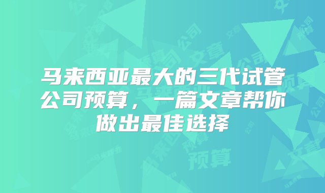 马来西亚最大的三代试管公司预算，一篇文章帮你做出最佳选择