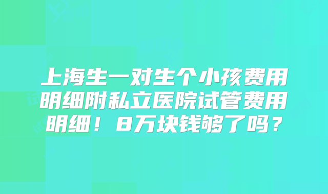 上海生一对生个小孩费用明细附私立医院试管费用明细！8万块钱够了吗？