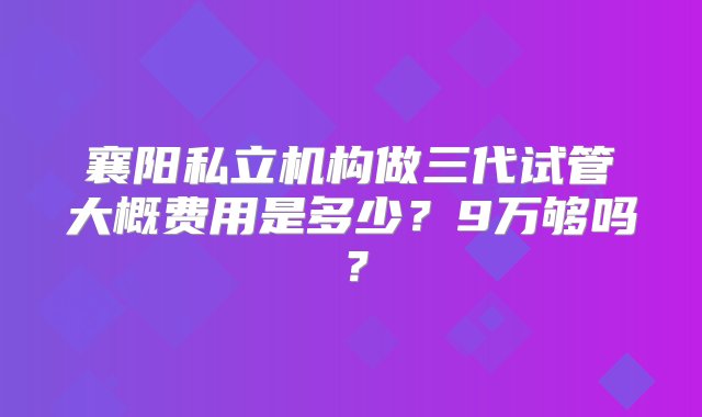 襄阳私立机构做三代试管大概费用是多少？9万够吗？