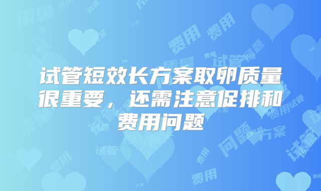 试管短效长方案取卵质量很重要，还需注意促排和费用问题