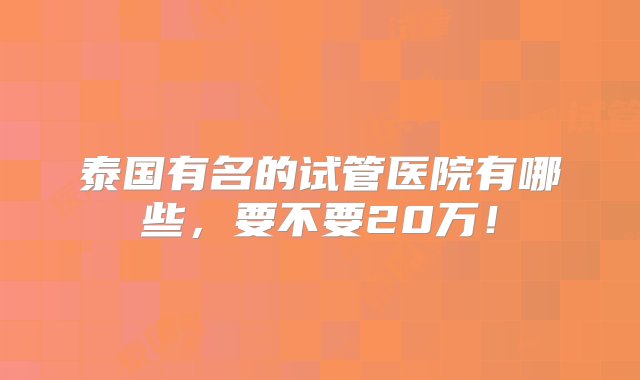 泰国有名的试管医院有哪些，要不要20万！