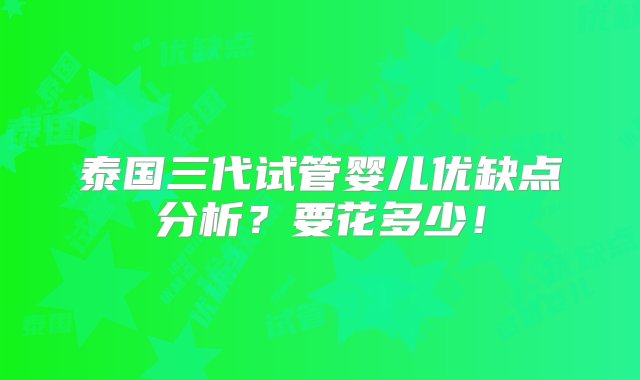 泰国三代试管婴儿优缺点分析？要花多少！