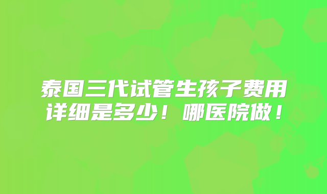 泰国三代试管生孩子费用详细是多少！哪医院做！