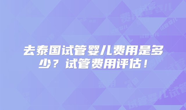 去泰国试管婴儿费用是多少？试管费用评估！