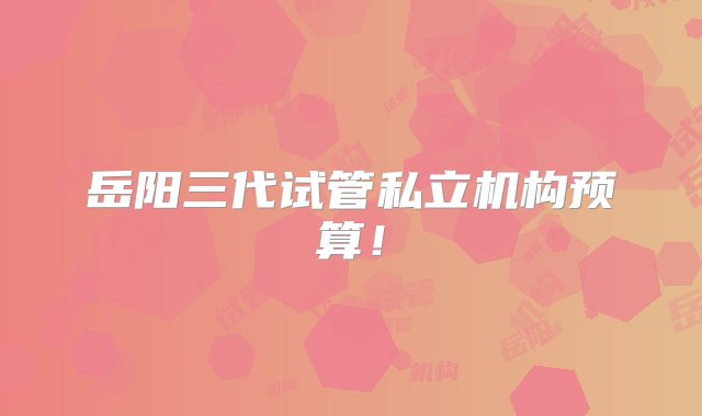 岳阳三代试管私立机构预算！