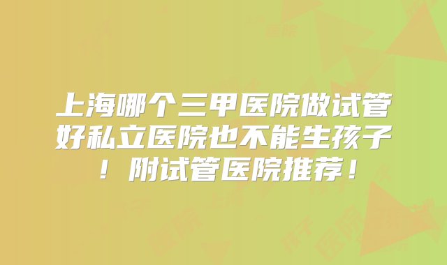 上海哪个三甲医院做试管好私立医院也不能生孩子！附试管医院推荐！