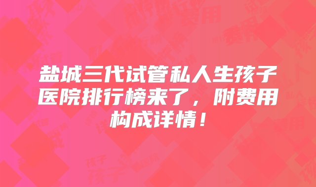 盐城三代试管私人生孩子医院排行榜来了，附费用构成详情！