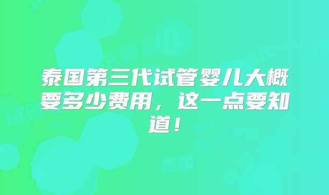 泰国第三代试管婴儿大概要多少费用，这一点要知道！