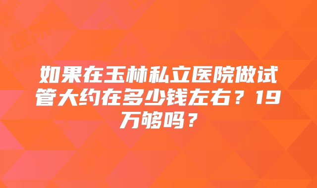 如果在玉林私立医院做试管大约在多少钱左右？19万够吗？