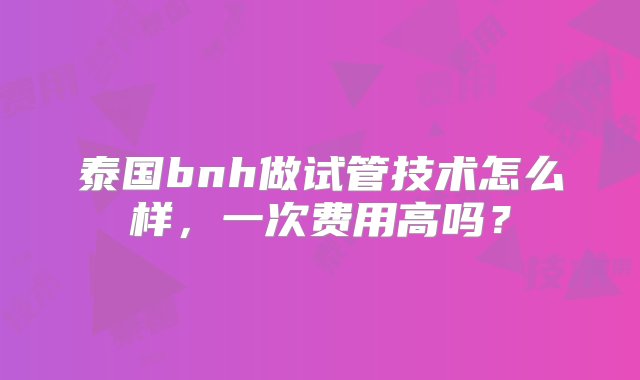 泰国bnh做试管技术怎么样，一次费用高吗？