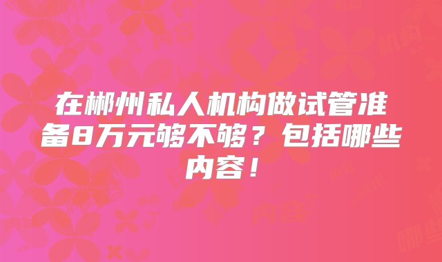 在郴州私人机构做试管准备8万元够不够？包括哪些内容！