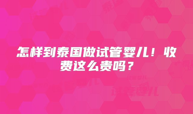 怎样到泰国做试管婴儿！收费这么贵吗？