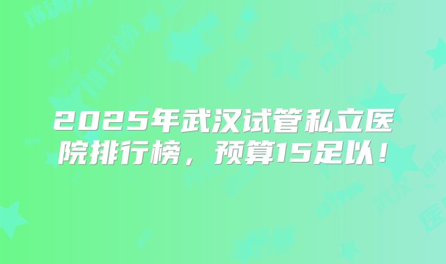 2025年武汉试管私立医院排行榜，预算15足以！