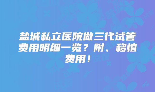 盐城私立医院做三代试管费用明细一览？附、移植费用！