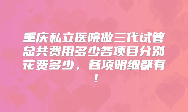 重庆私立医院做三代试管总共费用多少各项目分别花费多少，各项明细都有！