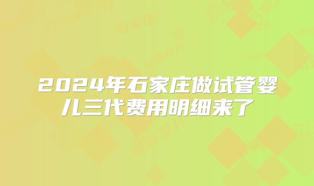 2024年石家庄做试管婴儿三代费用明细来了