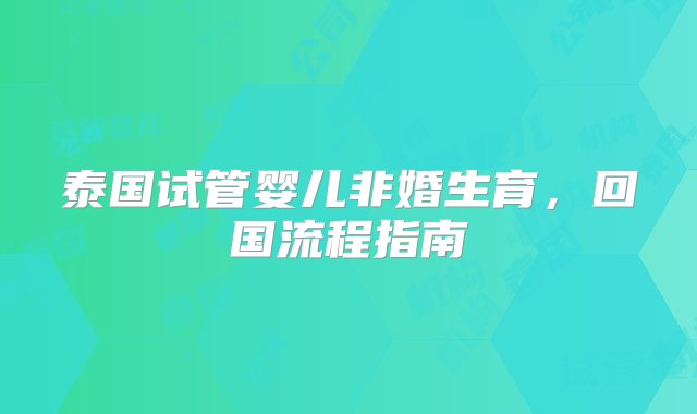 泰国试管婴儿非婚生育，回国流程指南