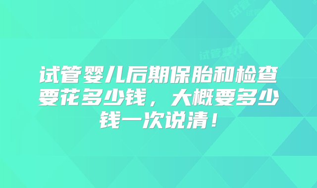 试管婴儿后期保胎和检查要花多少钱，大概要多少钱一次说清！