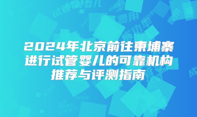 2024年北京前往柬埔寨进行试管婴儿的可靠机构推荐与评测指南