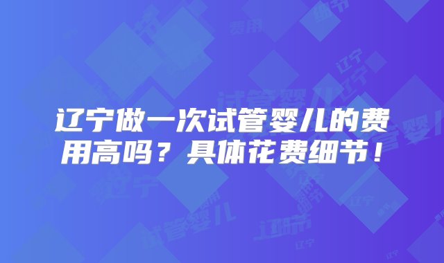 辽宁做一次试管婴儿的费用高吗？具体花费细节！