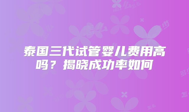 泰国三代试管婴儿费用高吗？揭晓成功率如何