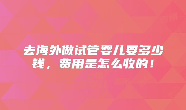 去海外做试管婴儿要多少钱，费用是怎么收的！