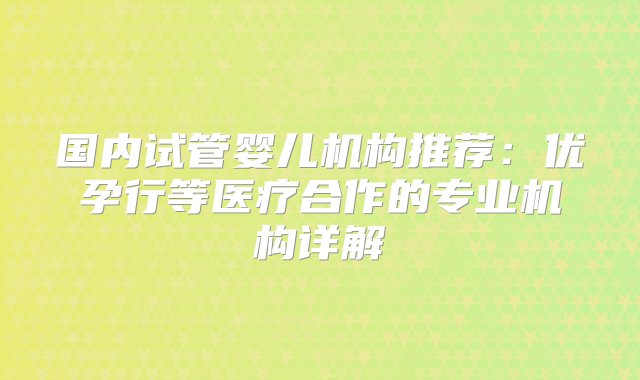 国内试管婴儿机构推荐：优孕行等医疗合作的专业机构详解