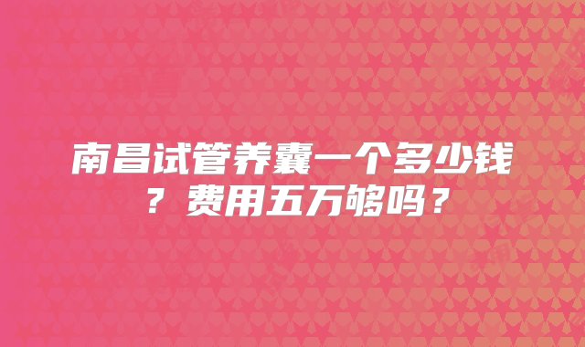 南昌试管养囊一个多少钱？费用五万够吗？