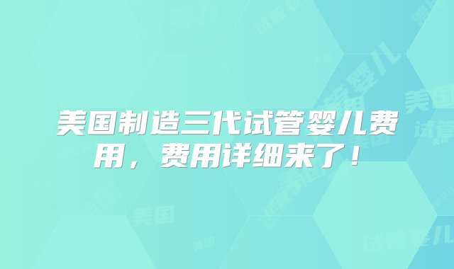 美国制造三代试管婴儿费用，费用详细来了！