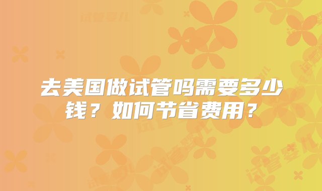 去美国做试管吗需要多少钱？如何节省费用？