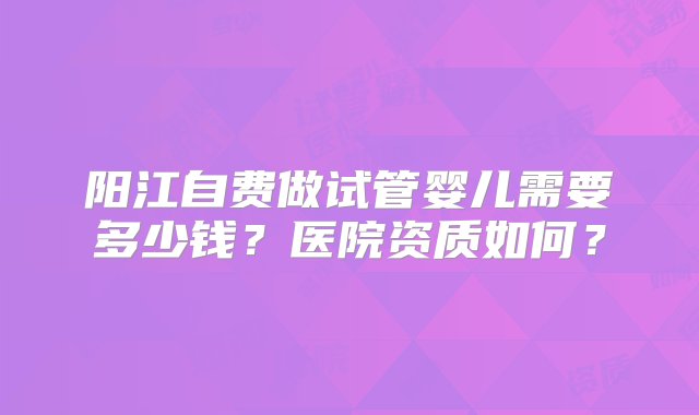 阳江自费做试管婴儿需要多少钱？医院资质如何？