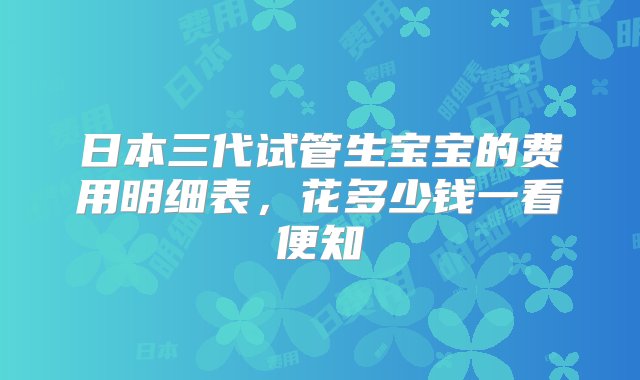 日本三代试管生宝宝的费用明细表，花多少钱一看便知