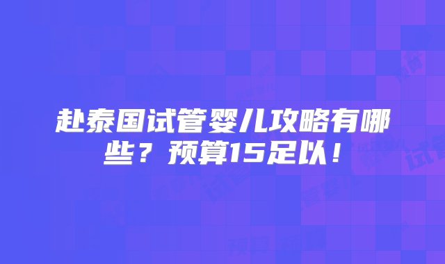 赴泰国试管婴儿攻略有哪些？预算15足以！