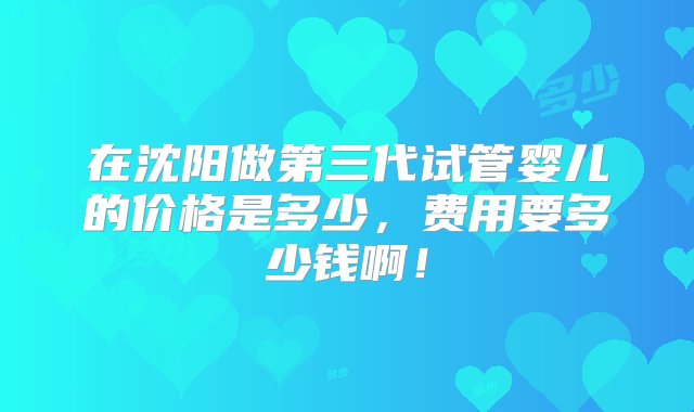 在沈阳做第三代试管婴儿的价格是多少，费用要多少钱啊！